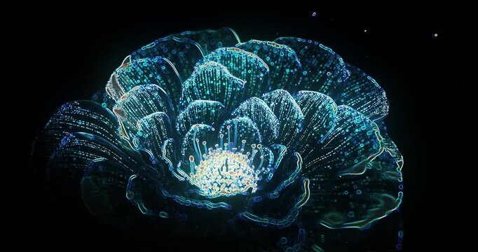 4K Colorful Particles Flowers blooming, Light flowing, flowers burst from glowing particles. Perfect for parties, short videos, stage background video.