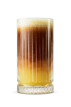 Layered bumble coffee drink with orange juice and syrup isolated. Transparent PNG image.