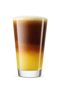 Glass of bumble coffee drink with orange juice and syrup isolated. Transparent PNG image.