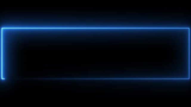 A glowing neon blue line rectangle frame with light animation.Neon rectangle border frame animated
