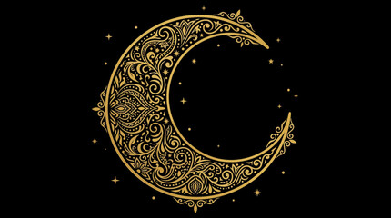 Golden crescent moon with floral pattern. © Abhinaya Project
