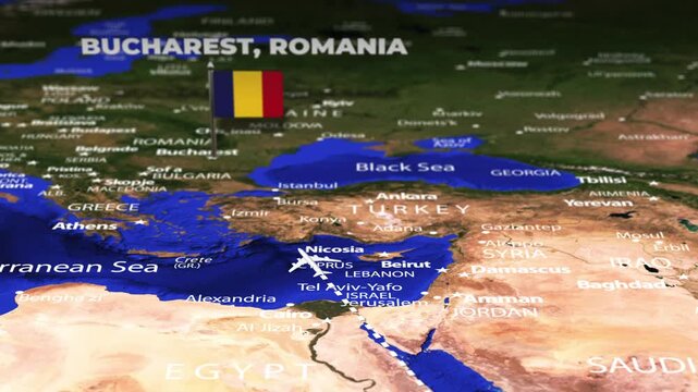Flight From Asmara ERITREA to Bucharest ROMANIA with flag pins