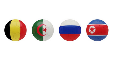 Naklejka premium Set of four round country flags including belgium algeria russia and korea isolated on transparent background