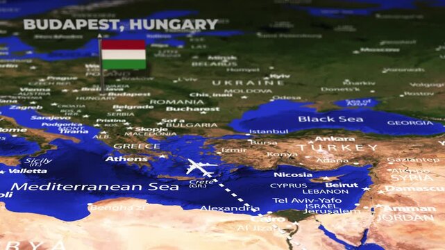 Flight From Asmara ERITREA to Budapest HUNGARY with flag pins