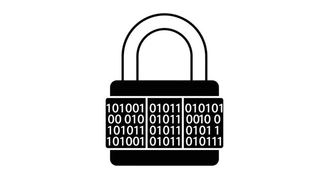 Padlock with binary code display black silhouette on white background