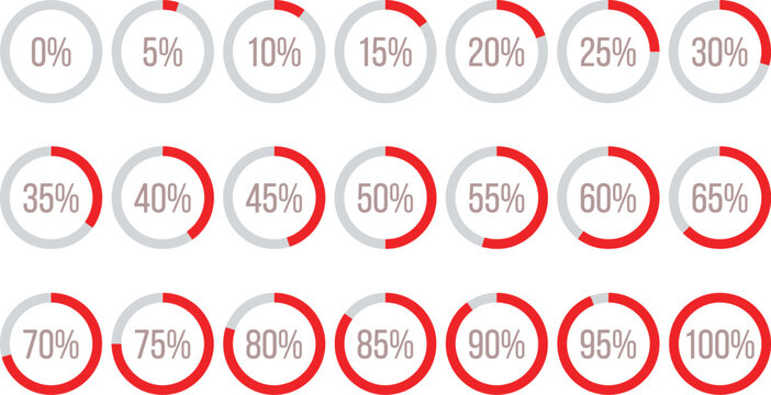 Circular Percentage Indicators With Red Accents Flat Vector Illustration