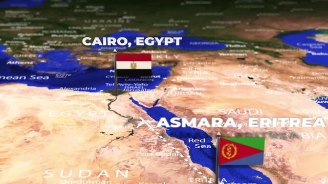 Flight From Asmara ERITREA to Cairo EGYPT with flag pins