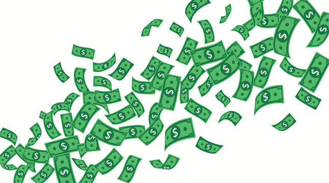 Green dollar bills flying through air.