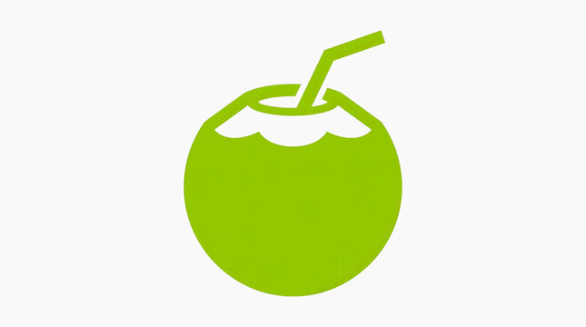 A vibrant green coconut drink with a straw, depicted in a simple, stylized illustration, ready for a refreshing sip on a sunny day.