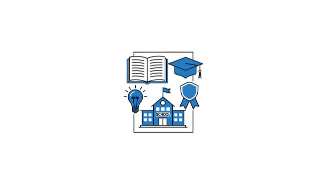 Educational icons representing learning, graduation, and scholastic achievement, a clear concept