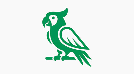Fototapeta premium A minimalist graphic illustration of a green parrot perches on a branch, its stylized form conveying a sense of nature and simplicity.
