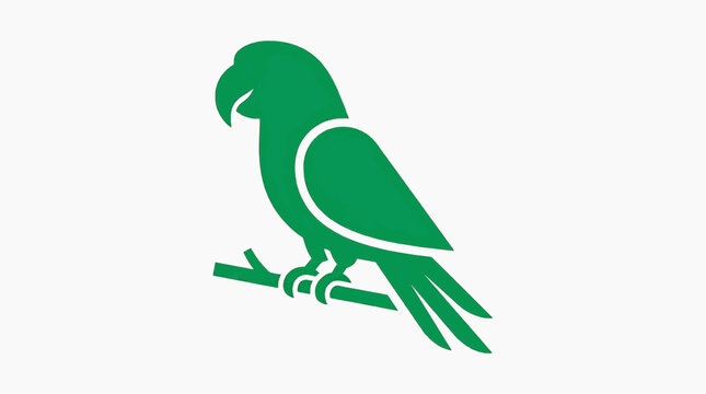 A simple green parrot icon perched on a branch, representing a stylized graphic of a bird.