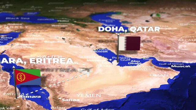 Flight From Asmara ERITREA to Doha QATAR with flag pins