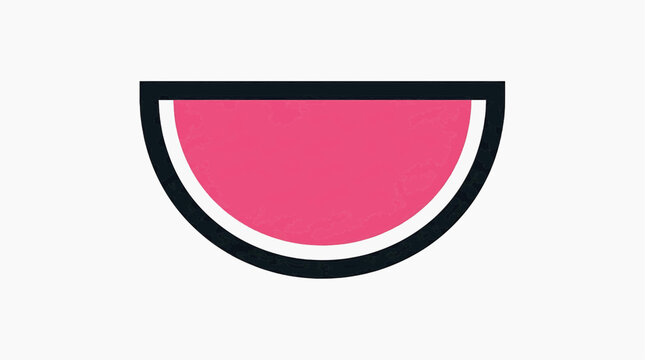A simple, clean graphic illustration of a stylized slice of watermelon, rendered in bright pink with a bold black outline and a thin white rind, evokes summer freshness.