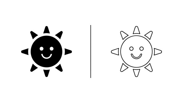 Happy Sun Face Icon Set Solid And Outline