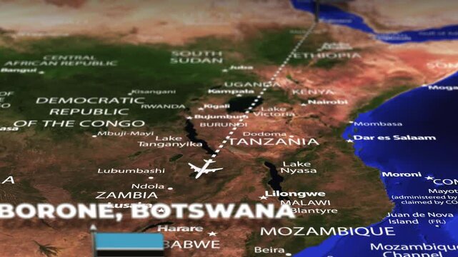 Flight From Asmara ERITREA to Gaborone BOTSWANA with flag pins