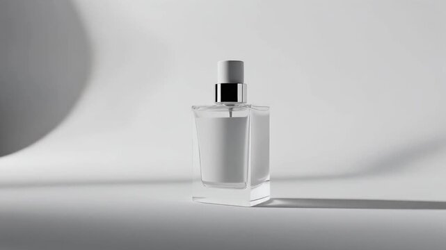 Minimalist Perfume Bottle in White Studio with Subtle Realistic Shadows