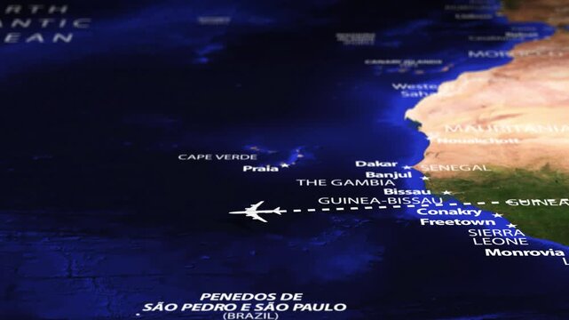 Flight From Asmara ERITREA to Georgetown GUYANA with flag pins