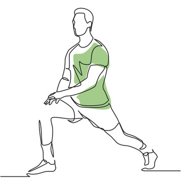 Man Stretching Warm-Up Pose Single Line Vector Art &mdash; Fitness Sports Illustration