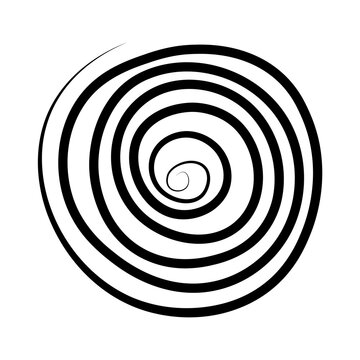 Swirl doodle icon. Black and white abstract decorative spiral twirl in retro hand drawn style. Elegant curved line element, isolated on white background. Vector illustration