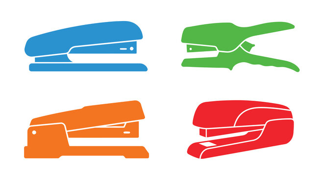 Four Staplers In Silhouette Style Blue Green Orange And Red