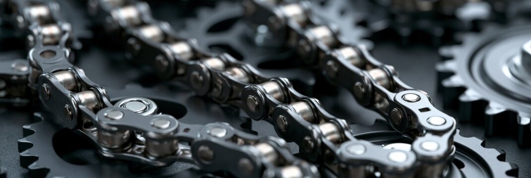 Medium shot of roller chain meticulously wrapped around sprockets and tensioners on a jig highlighting durable metallic links engineered for highperformance timing systems.