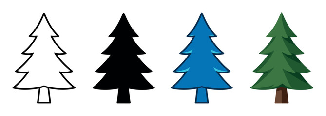 Obraz premium Christmas tree icons set. Fir tree icon. Evergreen tree symbol. Pine tree. Winter holiday. Nature element. Flat, line, and solid style