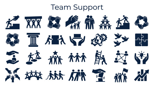 Teamwork and Collaboration Icons Representing Business Success and Support