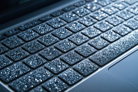 Close up of a sparkling keyboard with glittering keys on a portable computer