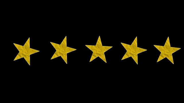 Black Screen Crumpled Paper Five Star Rating Animation - Customer Review and Premium Business Satisfaction Concept