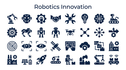 Robotics Innovation Icons Set Technology Future Automation Engineering Digital Science Industry Concepts © Iconique Studio