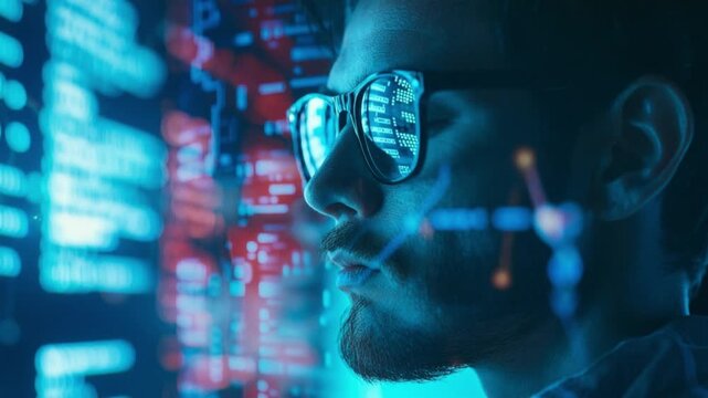 A focused individual analyzes data displayed on screens, showcasing the intersection of technology and human insight. This close-up reveals a unique perspective on data-driven decision-making.