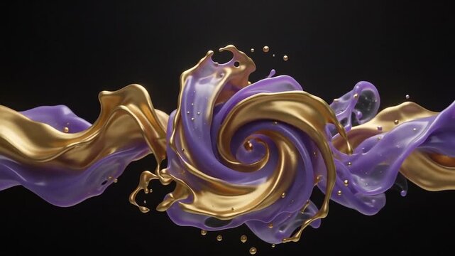 Gold and Purple Liquid Swirls Meeting and Intertwining