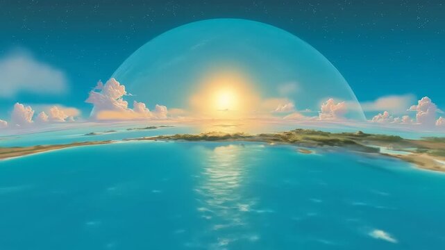 World seen beneath massive celestial sphere at sunrise