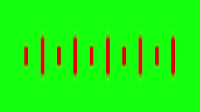 Abstract red vertical lines pulsate rhythmically on green screen background loop, minimal graphic motion