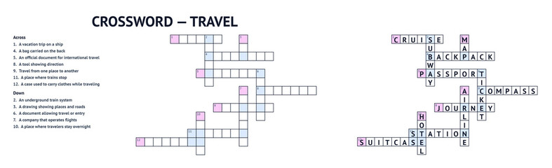 Obraz premium Travel Crossword Puzzle with Answers