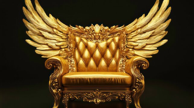 A lavish golden throne with ornate wings, symbolizing luxury and grandeur.