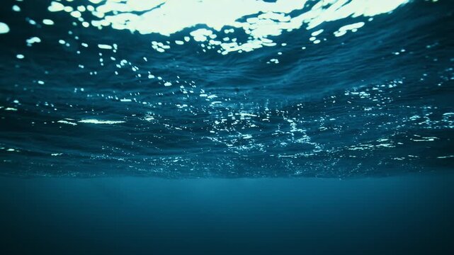 Underwater Arctic Norway fjord with distant shadow near surface
