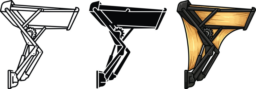 Adjustable wall lamp with pantograph arm depicted in line art solid black and illuminated styles ideal for architectural and interior design