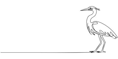 Obraz premium Continuous one line drawing of Heron vector illustration. Editable outline, Heron stork single continuous one line out line vector art drawing on white background, Continuous one single minimal line