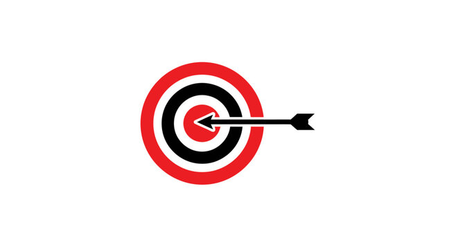 Target icon with arrow, illustrating precision, achievement and goals on a white background