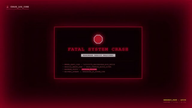 System Failure Core Terminal Log Error Status Displaying Thread Allocation Warning Banner And Quantum Stack Pointer Override Active Red HUD Screen.
