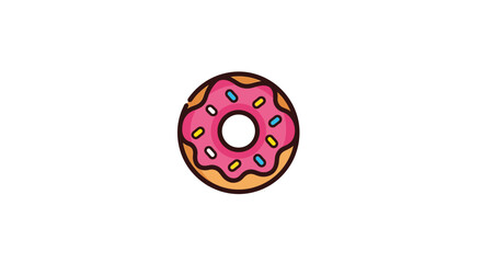 Obraz premium A Delightful Illustrated Donut with Pink Frosting and Colorful Sprinkles on White Background