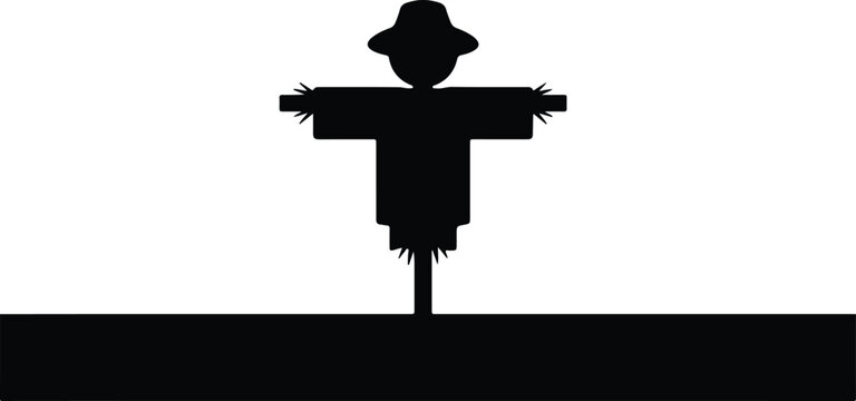 Silhouette vector simple scarecrow standing on ground farm autumn Halloween design