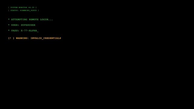 Terminal Locked Mainframe Monitor Screen Displaying Security Breach Attempt Warning Banner And Local Access Disabled Notification Red HUD Interface.