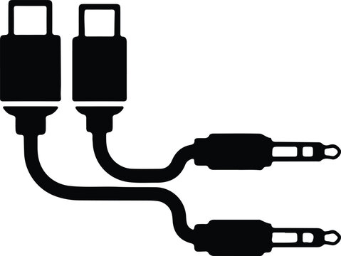 Silhouette vector USB C type to 3.5mm audio jack adapter cable splitter design