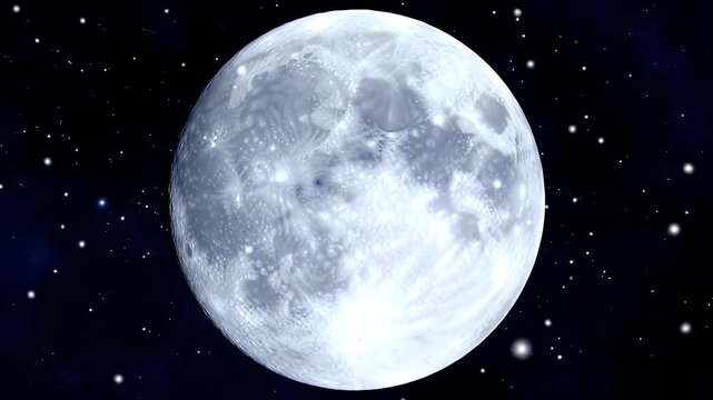 A luminous full Moon reigning over a vast star-filled night sky in space