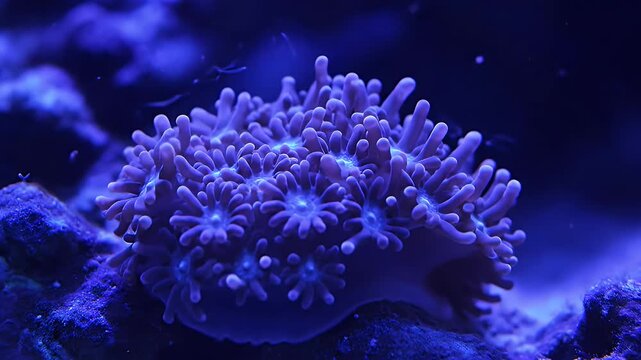 Glowing Coral Polyp Moving Slowly Underwater Close Up