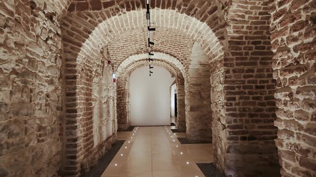 Historic brick wine cellar hall inside Banffy Castle from Rascruci, Cluj, Transylvania