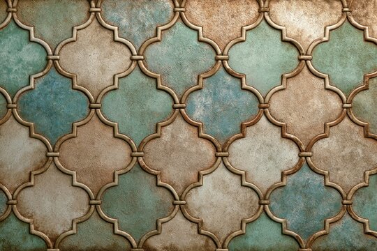 Rustic Moroccan Quatrefoil Pattern Tile Wall with Distressed Texture Design